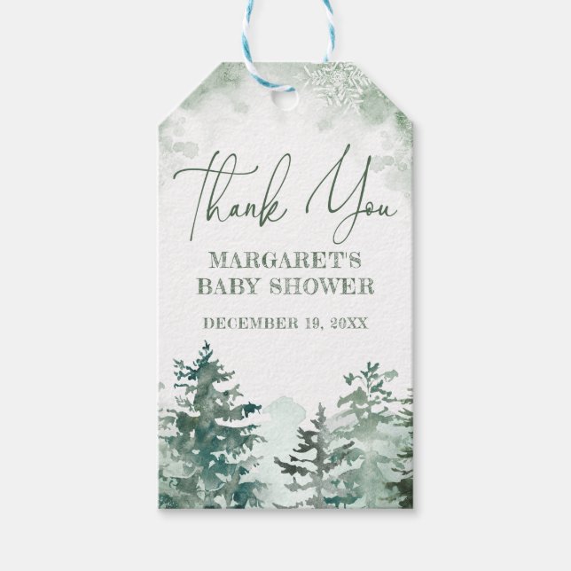 Vielen Dank Winterwald Babydusche Geschenkanhänger (Vorderseite)