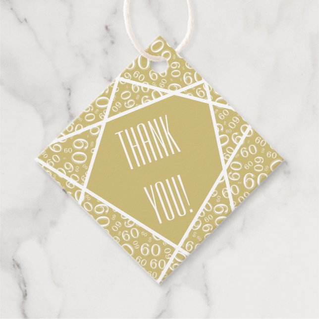 Vielen Dank Wonky Linien 60 Zahlenmuster Gold/Weiß Geschenkanhänger (Vorderseite)