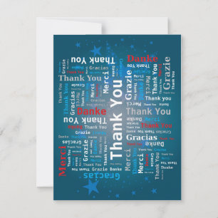 Vielen Dank Word Cloud - 5 Sprachen - Deep Blue Dankeskarte