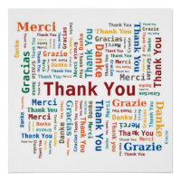 Vielen Dank Word Cloud - 5 Sprachen - mehrfarbig