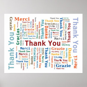 Vielen Dank Word Cloud in 5 Sprachen - mehrfarbig Poster
