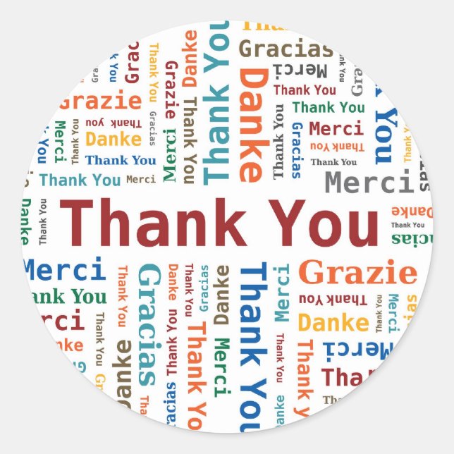 Vielen Dank Word Cloud in 5 Sprachen Runder Aufkleber (Vorderseite)