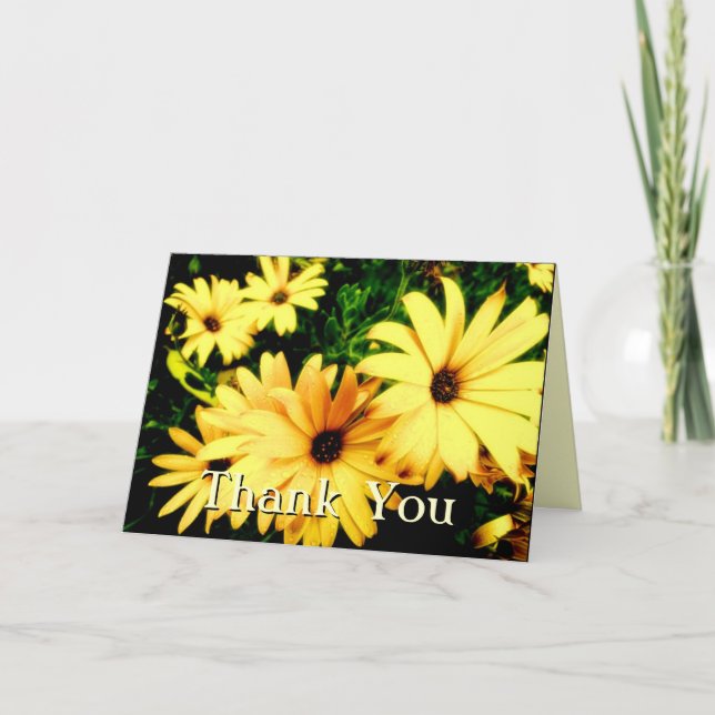 Vielen Dank Yellow Flowers mit Raindrops Card Dankeskarte (Vorderseite)