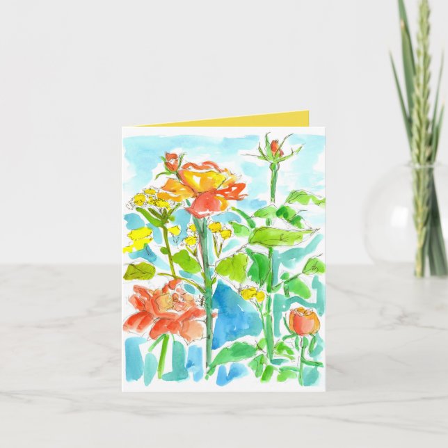 Vielen Dank Yellow Orange Watercolor Rose Dankeskarte (Vorderseite)