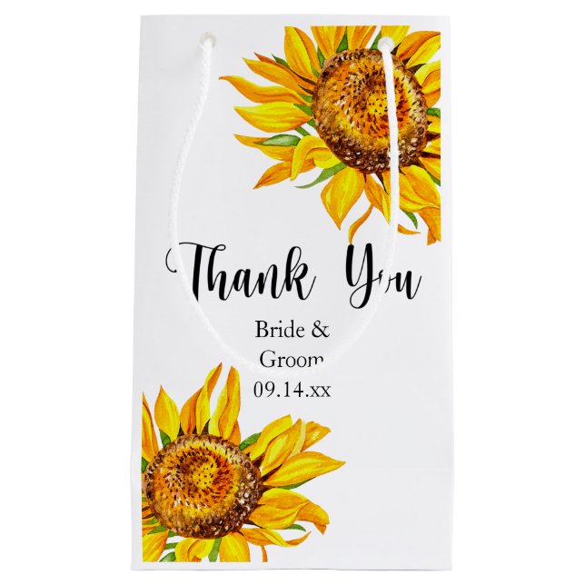 Vielen Dank Yellow Sunflower auf Wedding Small Ges Kleine Geschenktüte (Vorderseite)