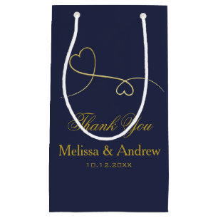 Vielen Dank - zwei elegante Goldherzen, blaue Hoch Kleine Geschenktüte
