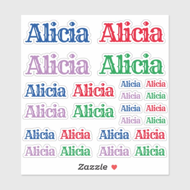Vielfalt der Größen des Namens Alicia Aufkleber (Blatt)