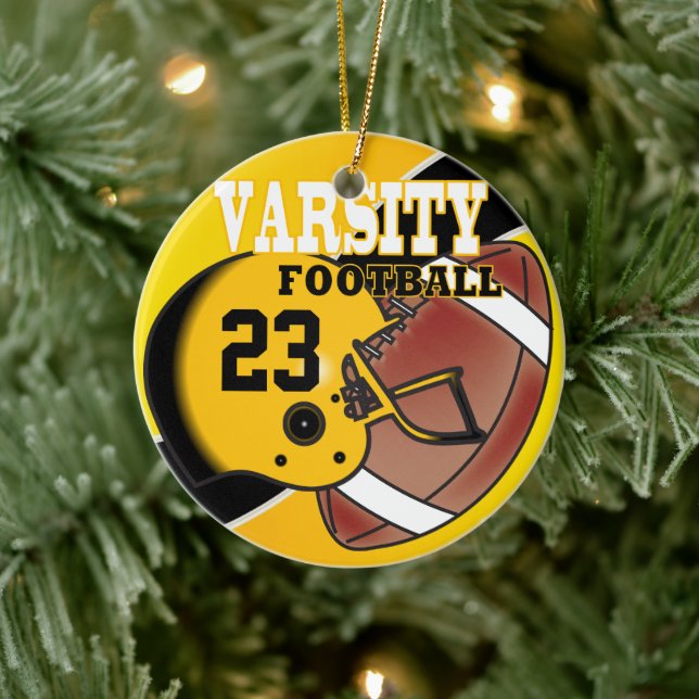 Vielfalt Golden Yellow und Black Football Keramik Ornament (Baum)