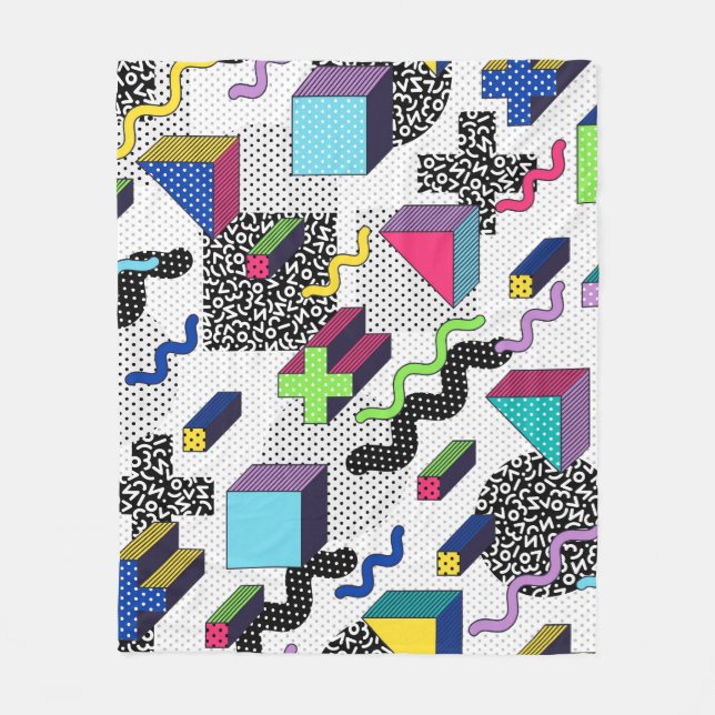 Vielfarbige geometrische Formen, Retromuster. Fleecedecke (Vorderseite)