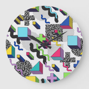 Vielfarbige geometrische Formen, Retromuster. Große Wanduhr