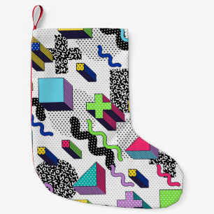 Vielfarbige geometrische Formen, Retromuster. Kleiner Weihnachtsstrumpf
