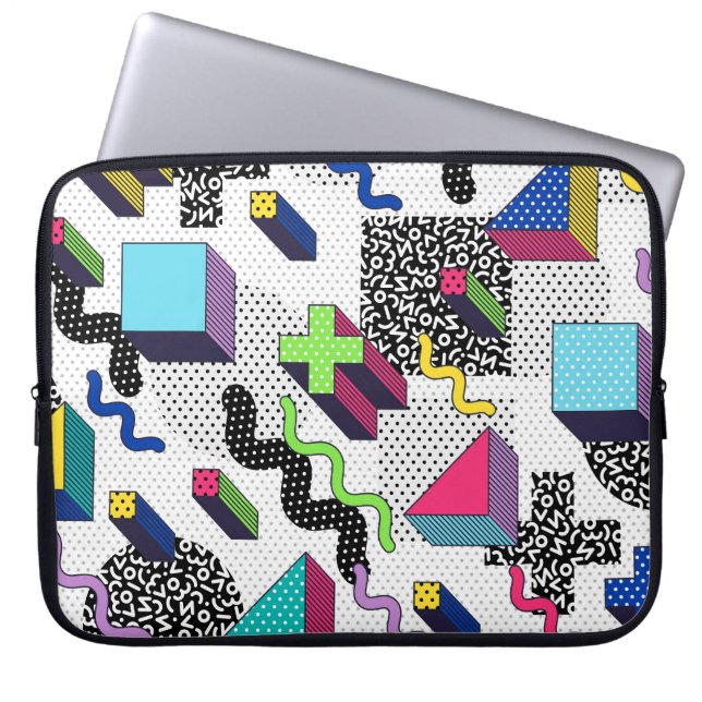 Vielfarbige geometrische Formen, Retromuster. Laptopschutzhülle (Vorderseite)