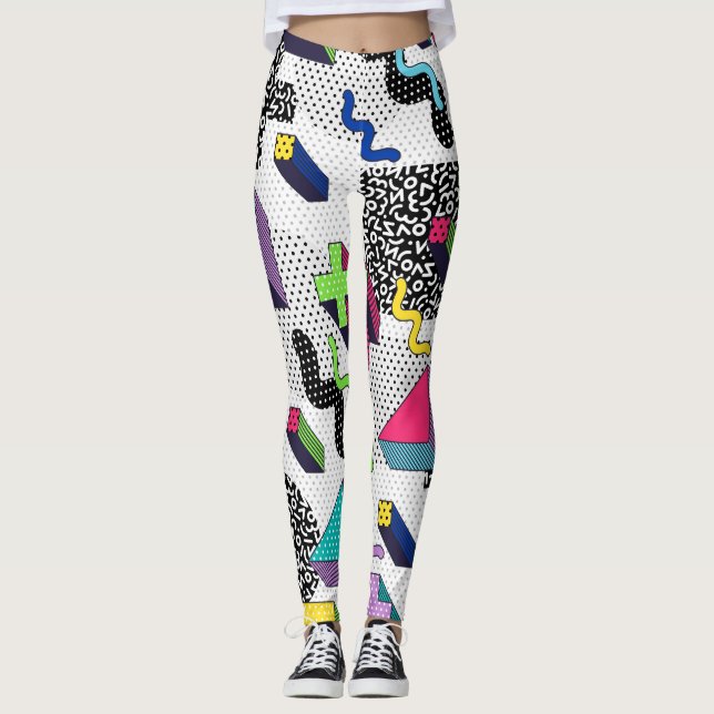 Vielfarbige geometrische Formen, Retromuster. Leggings (Vorderseite)