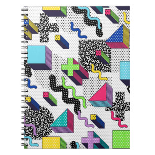 Vielfarbige geometrische Formen, Retromuster. Notizblock