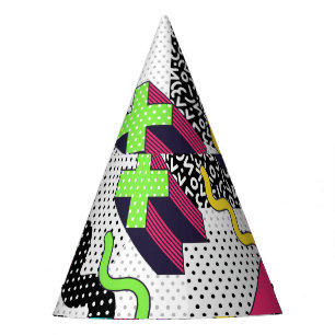 Vielfarbige geometrische Formen, Retromuster. Partyhütchen