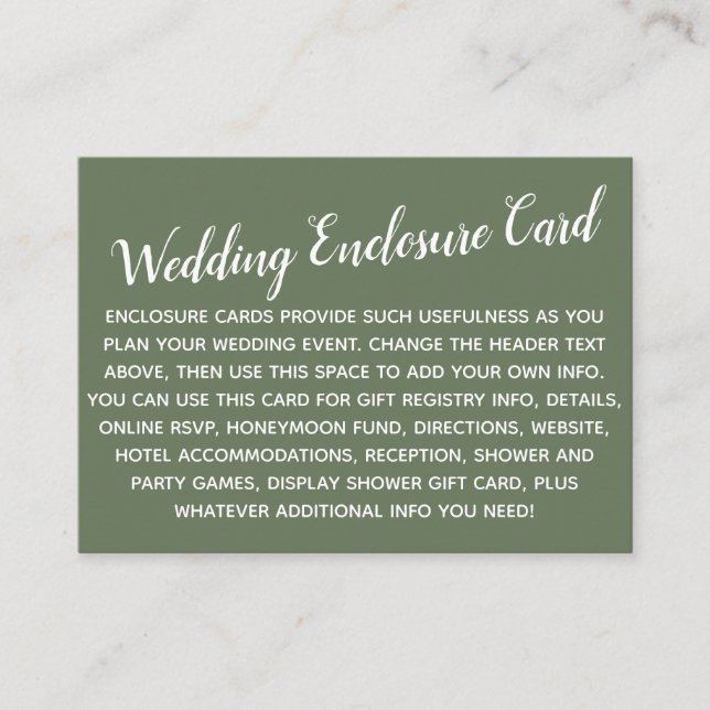 Vielseitiges individuelles DIY Wedding Olive Green Begleitkarte (Vorderseite)