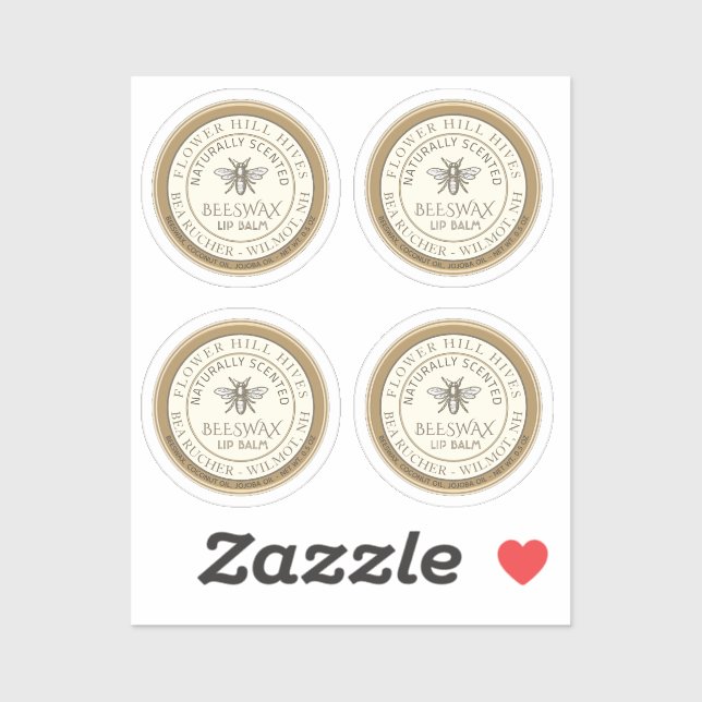 Vier 7/8" Bienenwachs-Lippen-Balmmarken wasserdich Aufkleber (Blatt)