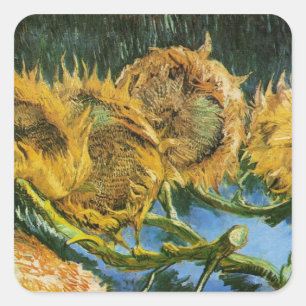 Vier abgeschnittene Sonnenblumen von Vincent van G Quadratischer Aufkleber