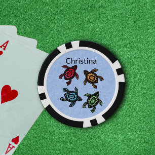 Vier Abstrakte Schildkröten mit farbigen Muscheln  Pokerchips