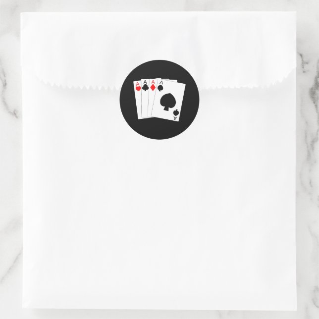 Vier Aces Schwarz Runder Aufkleber (Tasche)