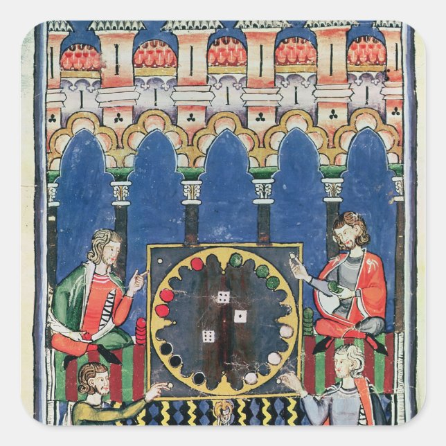 Vier arabische Backgammon-Spieler Quadratischer Aufkleber (Vorderseite)