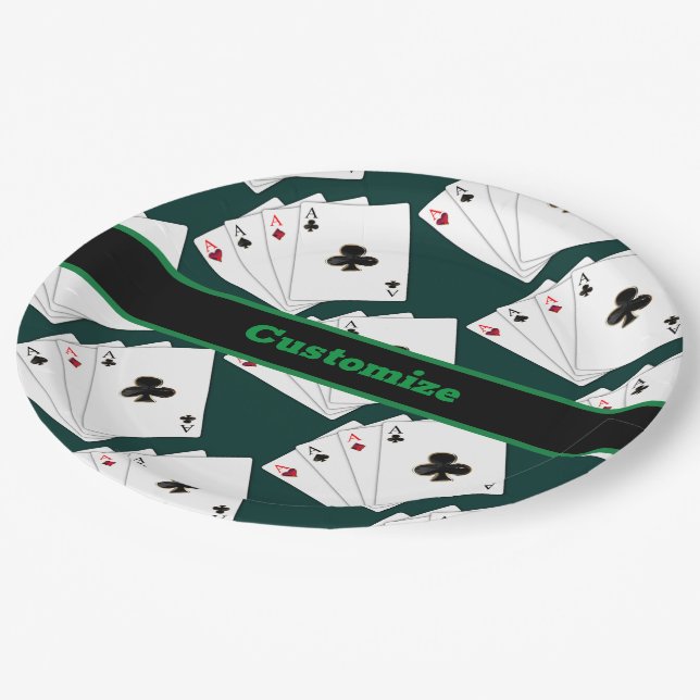 Vier Asse Spielkarten Pappteller (Schrägansicht)