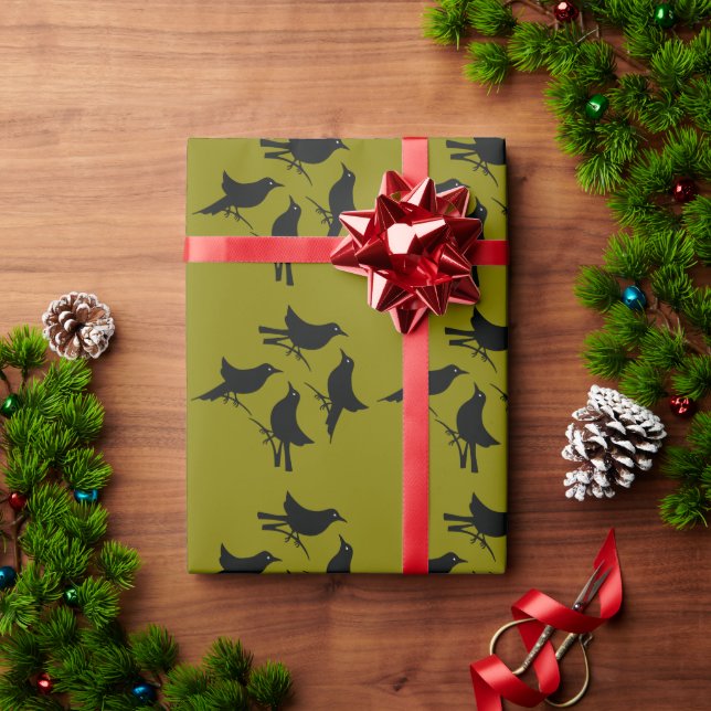 Vier Aufrufe von Vögeln Retro Mitte des Jahrhunder Geschenkpapier (Feiertagsgeschenk)