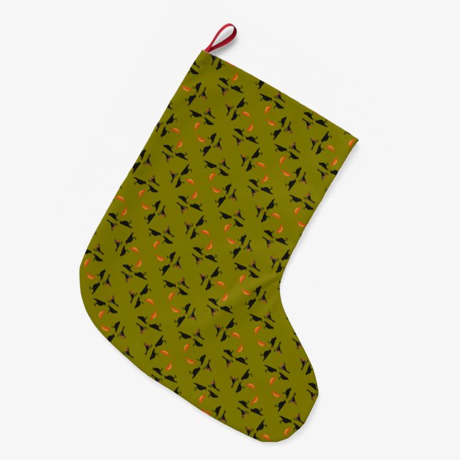 Vier Aufrufe von Vögeln Retro Mitte des Jahrhunder Großer Weihnachtsstrumpf (Vorderansicht (hängend))