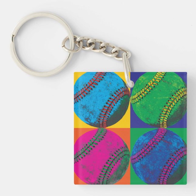 Vier Baseball in den verschiedenen Farben Schlüsselanhänger (Vorderseite)