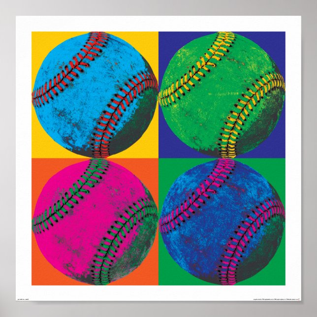 Vier Baseballs in verschiedenen Farben Poster (Vorne)