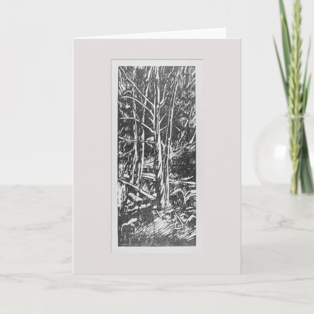 Vier Baum-Holzschnitt-Gruß-Karte Karte (Vorderseite)