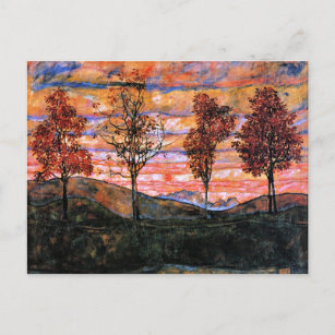 Vier Bäume, Kunst von Egon Schiele, Postkarte