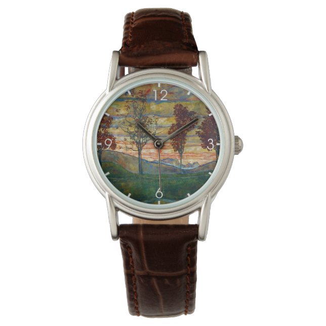 Vier Bäume (Landschaftskunst) (von Egon Schiele) Armbanduhr (Vorderseite)