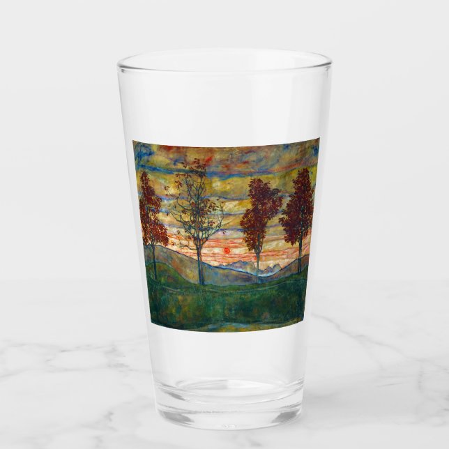 Vier Bäume (Landschaftskunst) (von Egon Schiele) Glas (Vorderseite)