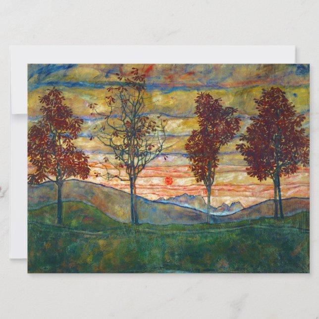 Vier Bäume (Landschaftskunst) (von Egon Schiele) Karte (Vorderseite)