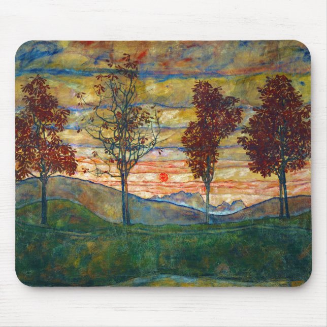 Vier Bäume (Landschaftskunst) (von Egon Schiele) Mousepad (Vorne)