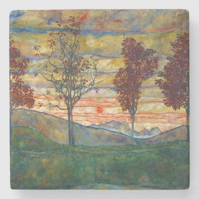 Vier Bäume (Landschaftskunst) (von Egon Schiele) Steinuntersetzer (Vorderseite)