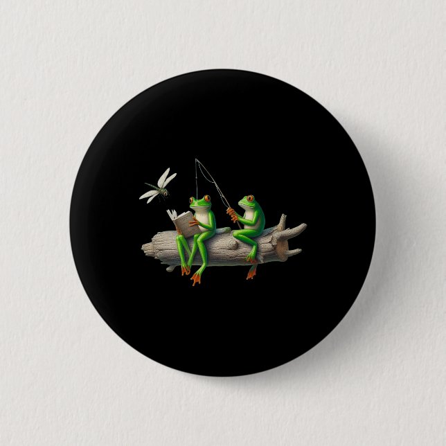 Vier Beine Frosch Auf Einem Baumstamm Frosch Fisch Button (Vorderseite)