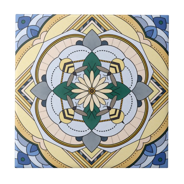 Vier Biene Floral Mandala Fliese (Vorderseite)