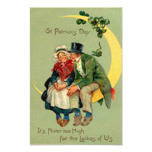 Vier-Blatt-Klee-Mond-Leprechaun-Kleeblatt Fotodruck