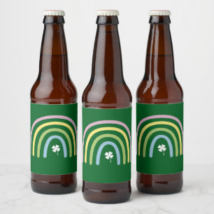 Vier-Blatt-Klee-Regenbogen-St.-Patricks-Tag  Bierflaschenetikett