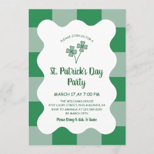 Vier-Blatt-Klee-Schachbrett St. Patrick's Day  Einladung