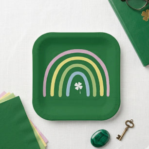 Vier-Blatt-Kleeblatt-Regenbogen St. Patrick's Day  Pappteller