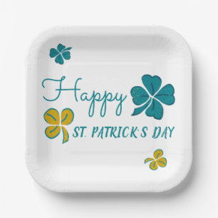 Vier-Blatt-Kleeblatt-Shamrock Frohen St. Patrick`s Pappteller