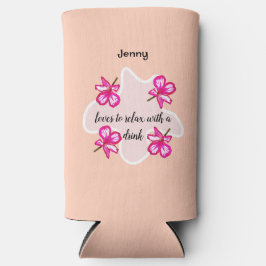 Vier blorrosa Blume Selters Dosenkühler