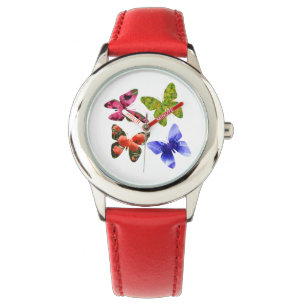 Vier Blume Schmetterlinge, Kinderleder Armbanduhr