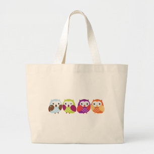 Vier bunte Eulen Jumbo Stoffbeutel