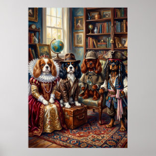 Vier Cavalier-Spaniel-Kostümporträt Poster
