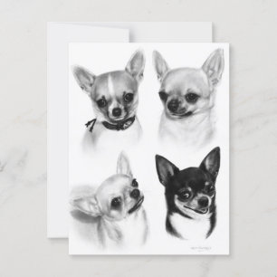Vier Chihuahuas realistische Handgemälde Postkarte