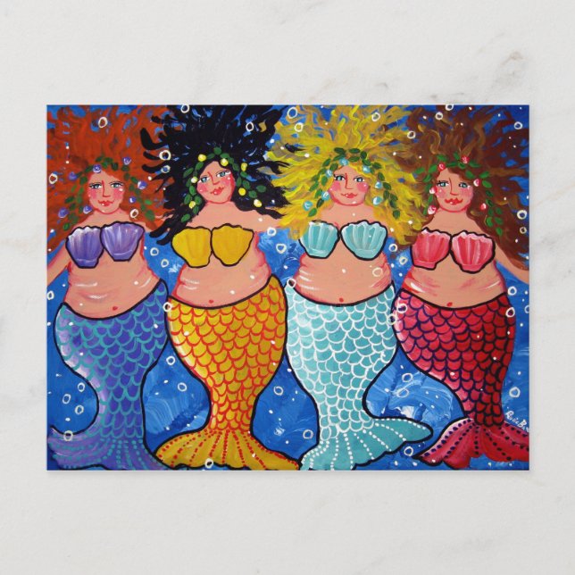 Vier Chubby Mermaids Postkarte (Vorderseite)